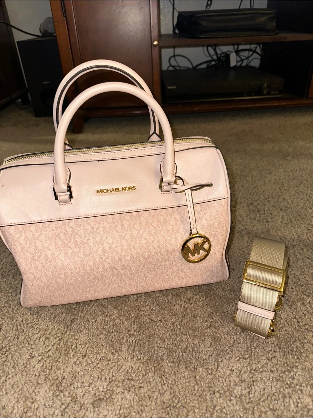 Michael Kors Light Pink Logo Satchel with Gold Hardware